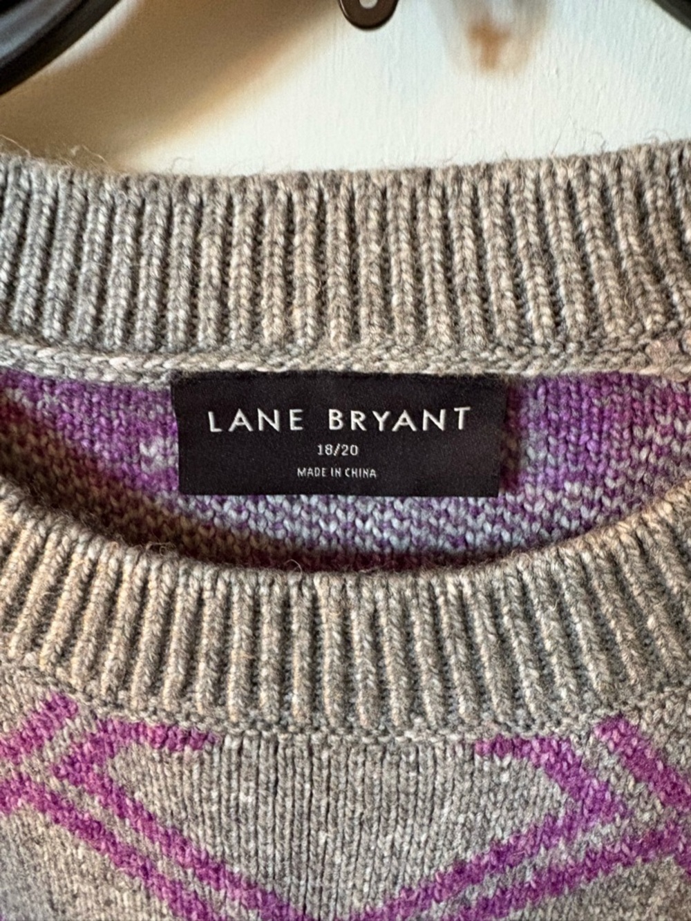 Lane Bryant Gray Sweater with Purple Pattern